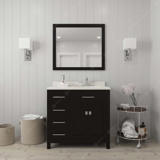 Caroline Parkway 36" Single Bath Vanity in Espresso with White Quartz Top and Square Sink and Matching Mirror