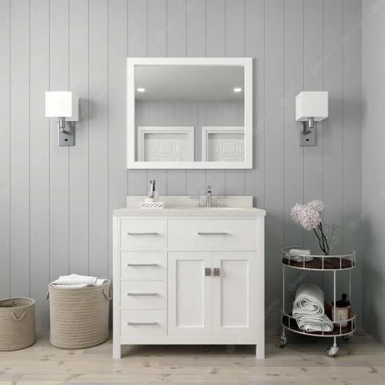 Caroline Parkway 36" Single Bath Vanity in White with White Quartz Top and Square Sink and Matching Mirror