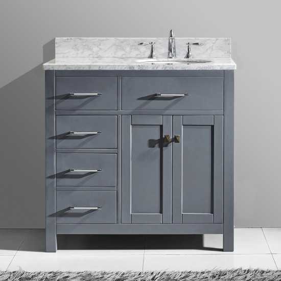 Caroline Parkway 36" Single Bath Vanity in Gray with White Marble Top and Round Sink