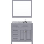 Caroline Parkway 36" Single Bath Vanity in Gray with White Marble Top and Square Sink and Matching Mirror