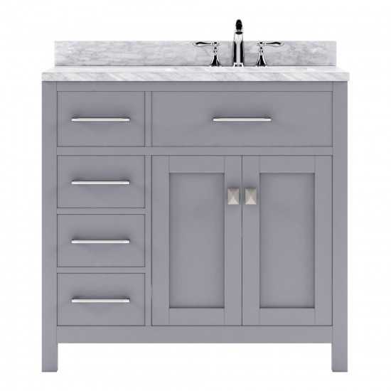 Caroline Parkway 36" Single Bath Vanity in Gray with White Marble Top and Square Sink