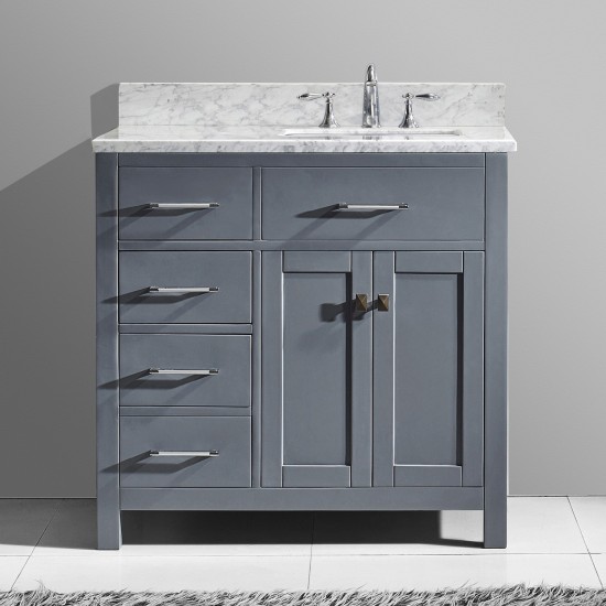 Caroline Parkway 36" Single Bath Vanity in Gray with White Marble Top and Square Sink