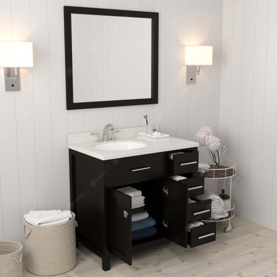 Caroline Parkway 36" Single Bath Vanity in Espresso with White Quartz Top and Round Sink and Matching Mirror