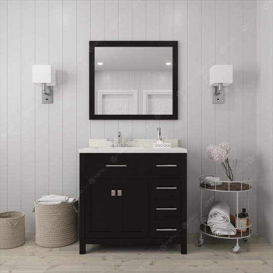 Caroline Parkway 36" Single Bath Vanity in Espresso with White Quartz Top and Round Sink with Brushed Nickel Faucet and Mirro