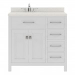 Caroline Parkway 36" Single Bath Vanity in White with White Quartz Top and Round Sink