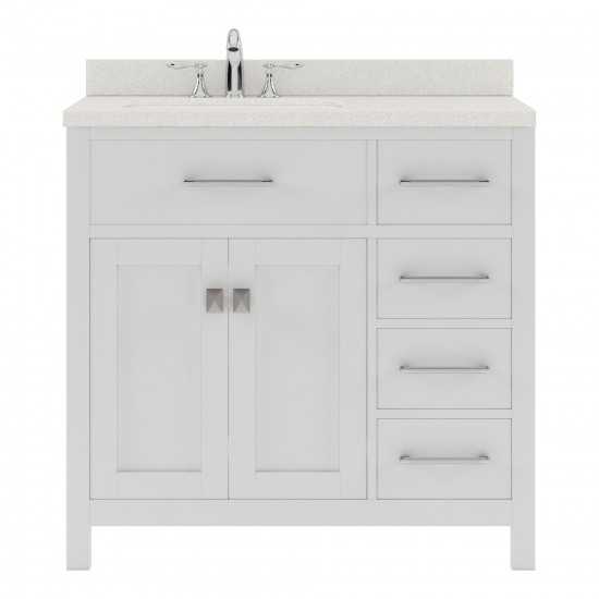 Caroline Parkway 36" Single Bath Vanity in White with White Quartz Top and Round Sink