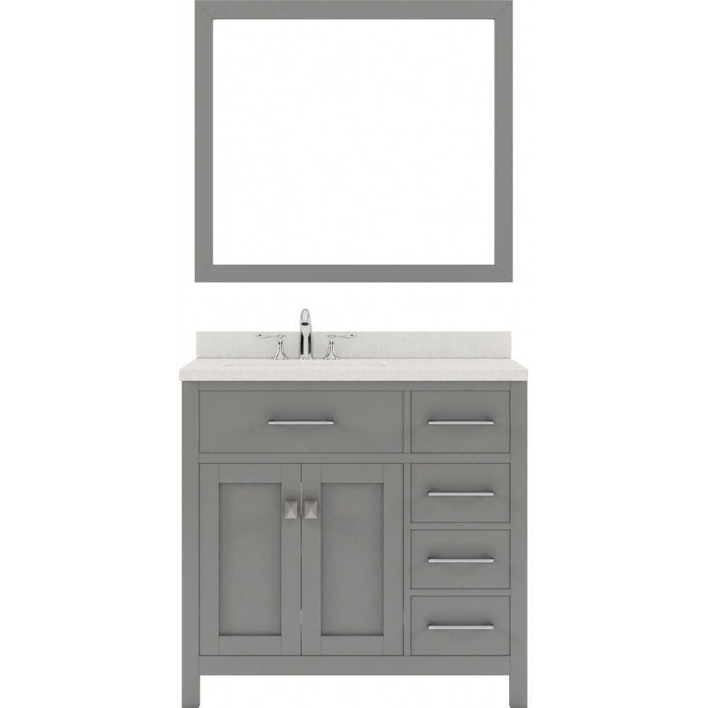 Caroline Parkway 36" Single Bath Vanity in Cashmere Gray with White Quartz Top and Square Sink and Matching Mirror