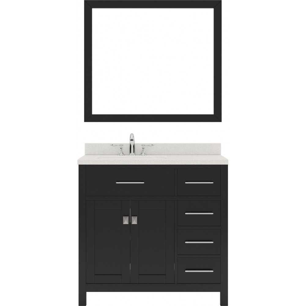 Caroline Parkway 36" Single Bath Vanity in Espresso with White Quartz Top and Square Sink with Brushed Nickel Faucet and Mirr
