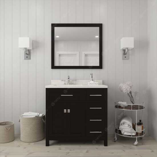 Caroline Parkway 36" Single Bath Vanity in Espresso with White Quartz Top and Square Sink with Polished Chrome Faucet and Mir