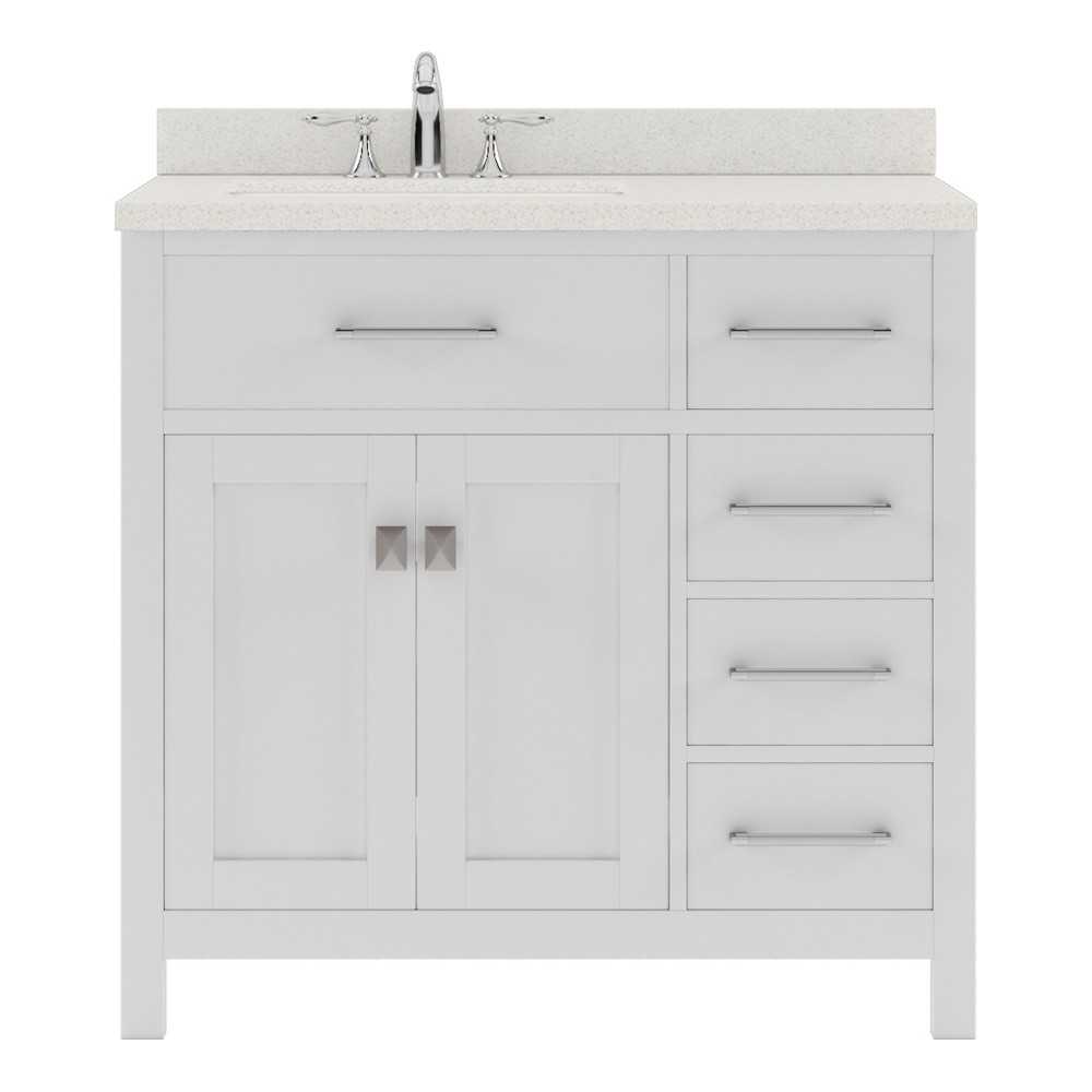 Caroline Parkway 36" Single Bath Vanity in White with White Quartz Top and Square Sink