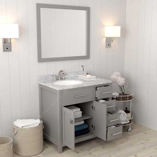 Caroline Parkway 36" Single Bath Vanity in Cashmere Gray with White Marble Top and Round Sink and Matching Mirror