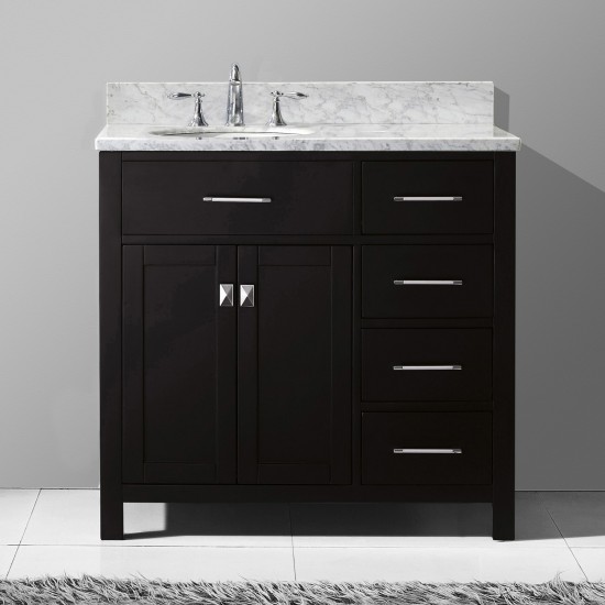 Caroline Parkway 36" Single Bath Vanity in Espresso with White Marble Top and Round Sink