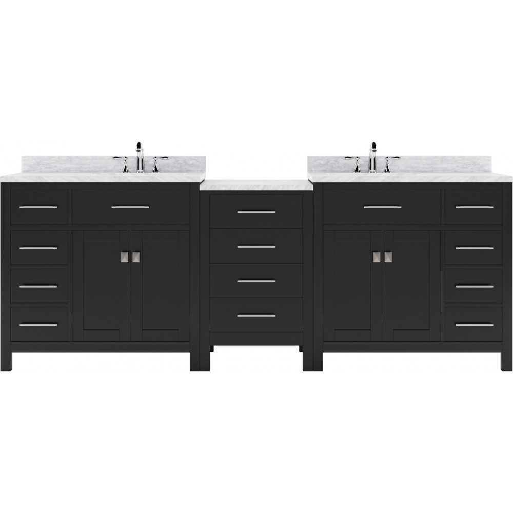 Caroline Parkway 93" Double Bath Vanity in Espresso with White Marble Top and Round Sinks with Polished Chrome Faucets