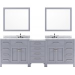 Caroline Parkway 93" Double Bath Vanity in Gray with White Marble Top and Round Sinks and Matching Mirror