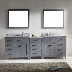 Caroline Parkway 93" Double Bath Vanity in Gray with White Marble Top and Round Sinks and Matching Mirror