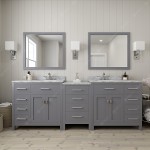 Caroline Parkway 93" Double Bath Vanity in Gray with White Marble Top and Round Sinks with Brushed Nickel Faucets and Mirror