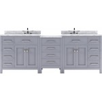 Caroline Parkway 93" Double Bath Vanity in Gray with White Marble Top and Round Sinks