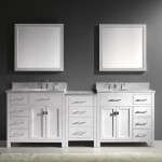 Caroline Parkway 93" Double Bath Vanity in White with White Marble Top and Round Sinks with Brushed Nickel Faucets and Mirror