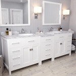 Caroline Parkway 93" Double Bath Vanity in White with White Marble Top and Round Sinks with Brushed Nickel Faucets and Mirror