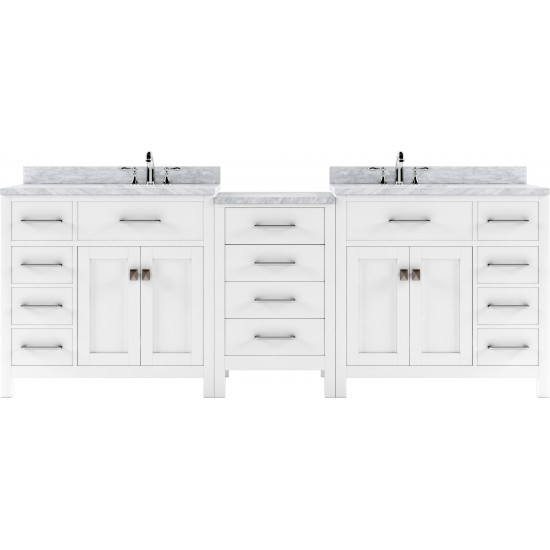 Caroline Parkway 93" Double Bath Vanity in White with White Marble Top and Round Sinks