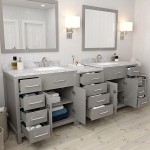 Caroline Parkway 93" Double Vanity in Cashmere Gray with White Marble Top, Square Sinks with Polished Chrome Faucets, Mirror