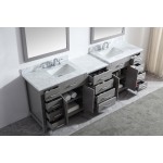 Caroline Parkway 93" Double Vanity in Cashmere Gray with White Marble Top, Square Sinks with Polished Chrome Faucets, Mirror