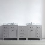 Caroline Parkway 93" Double Bath Vanity in Cashmere Gray with White Marble Top and Square Sinks with Polished Chrome Faucets