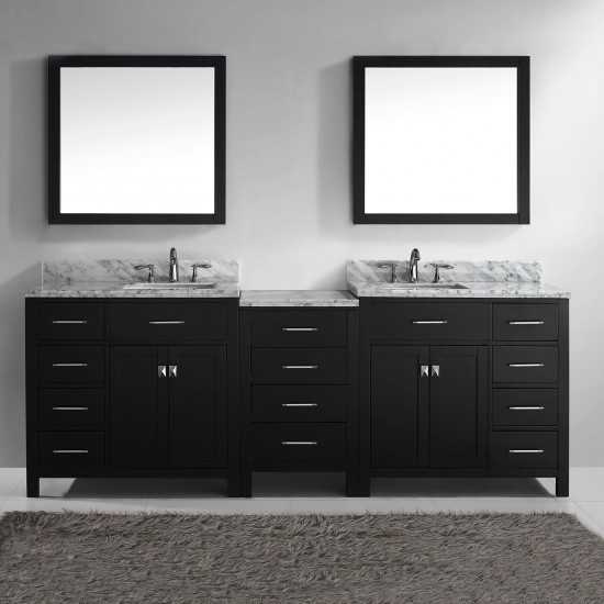 Caroline Parkway 93" Double Bath Vanity in Espresso with White Marble Top and Square Sinks and Matching Mirror