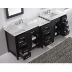 Caroline Parkway 93" Double Bath Vanity in Espresso with White Marble Top and Square Sinks and Matching Mirror