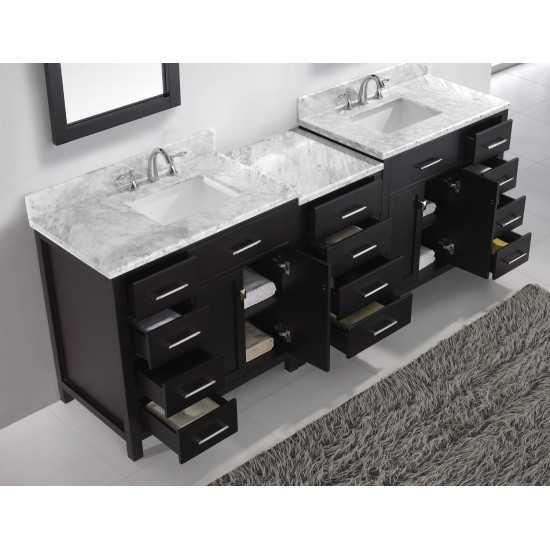 Caroline Parkway 93" Double Bath Vanity in Espresso with White Marble Top and Square Sinks and Matching Mirror