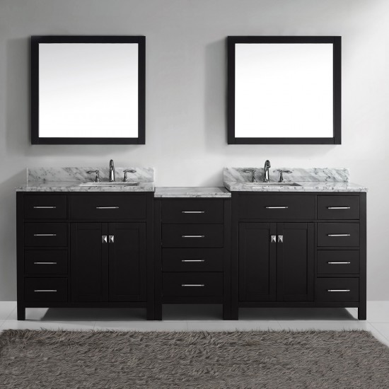 Caroline Parkway 93" Double Bath Vanity in Espresso with White Marble Top and Square Sinks with Brushed Nickel Faucets