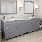 Caroline Parkway 93" Double Bath Vanity in Gray with White Marble Top and Square Sinks with Brushed Nickel Faucets and Mirror