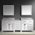 Caroline Parkway 93" Double Bath Vanity in White with White Marble Top and Square Sinks and Matching Mirror