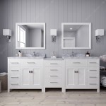 Caroline Parkway 93" Double Bath Vanity in White with White Marble Top and Square Sinks and Matching Mirror