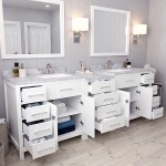 Caroline Parkway 93" Double Bath Vanity in White with White Marble Top and Square Sinks and Matching Mirror