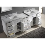 Caroline Parkway 93" Double Bath Vanity in White with White Marble Top and Square Sinks and Matching Mirror