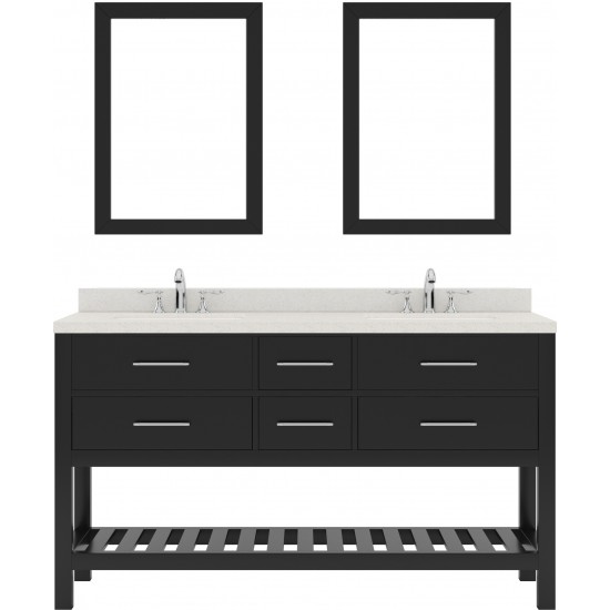 Caroline Estate 60" Double Bath Vanity in Espresso with White Quartz Top and Round Sinks and Matching Mirrors