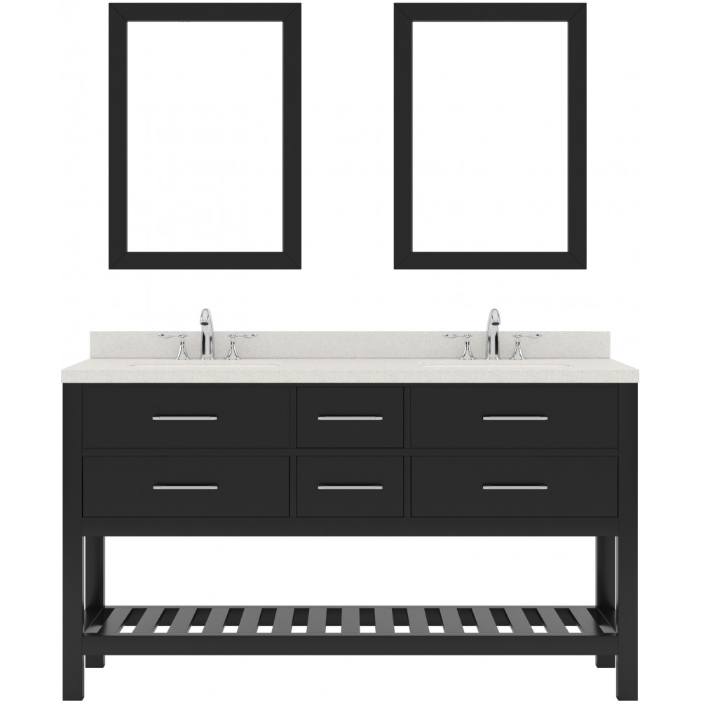 Caroline Estate 60" Double Bath Vanity in Espresso with White Quartz Top and Round Sinks with Brushed Nickel Faucets and Mirr