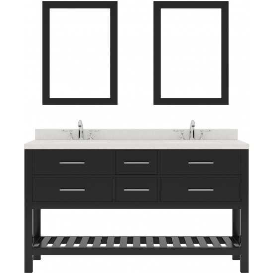 Caroline Estate 60" Double Vanity in Espresso with White Quartz Top and Round Sinks with Polished Chrome Faucets and Mirrors