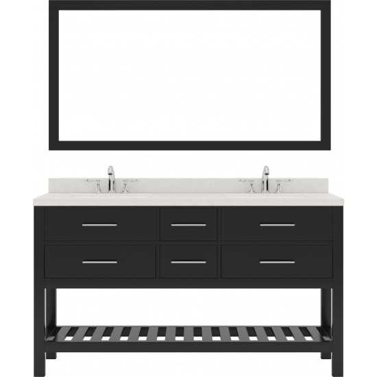 Caroline Estate 60" Double Bath Vanity in Espresso with White Quartz Top and Round Sinks and Matching Mirror