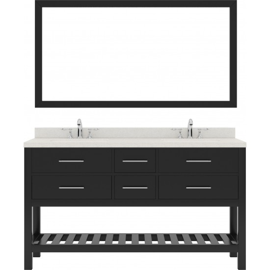 Caroline Estate 60" Double Bath Vanity in Espresso with White Quartz Top and Round Sinks with Polished Chrome Faucets and Mir