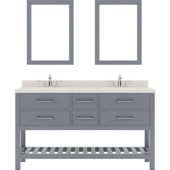 Caroline Estate 60" Double Bath Vanity in Gray with White Quartz Top and Round Sinks and Matching Mirrors