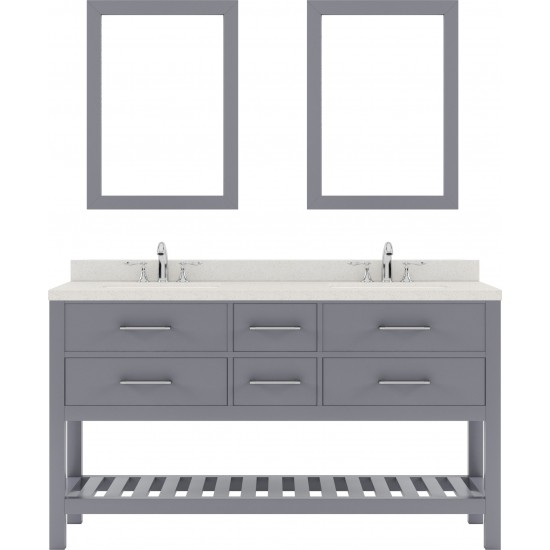 Caroline Estate 60" Double Bath Vanity in Gray with White Quartz Top and Round Sinks with Brushed Nickel Faucets and Mirrors