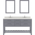 Caroline Estate 60" Double Bath Vanity in Gray with White Quartz Top and Round Sinks with Polished Chrome Faucets and Mirrors