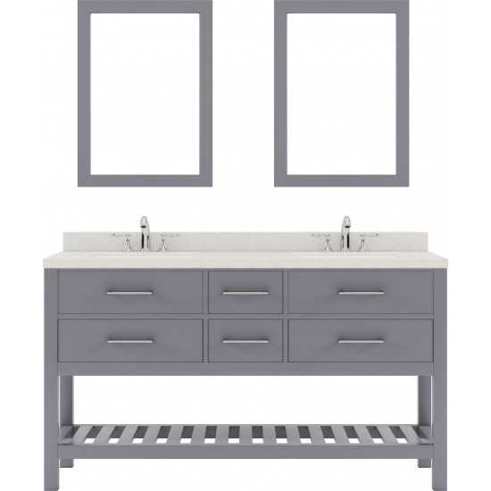 Caroline Estate 60" Double Bath Vanity in Gray with White Quartz Top and Round Sinks with Polished Chrome Faucets and Mirrors