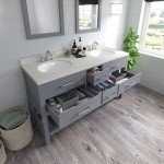 Caroline Estate 60" Double Bath Vanity in Gray with White Quartz Top and Round Sinks with Polished Chrome Faucets and Mirrors