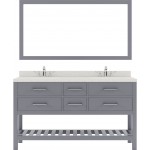 Caroline Estate 60" Double Bath Vanity in Gray with White Quartz Top and Round Sinks and Matching Mirror