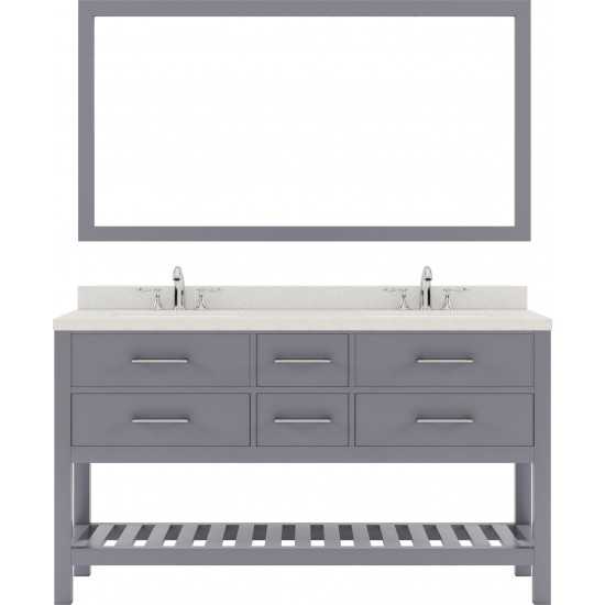 Caroline Estate 60" Double Bath Vanity in Gray with White Quartz Top and Round Sinks and Matching Mirror