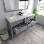 Caroline Estate 60" Double Bath Vanity in Gray with White Quartz Top and Round Sinks and Matching Mirror