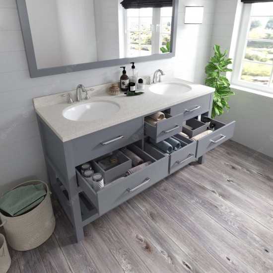 Caroline Estate 60" Double Bath Vanity in Gray with White Quartz Top and Round Sinks with Brushed Nickel Faucets and Mirror